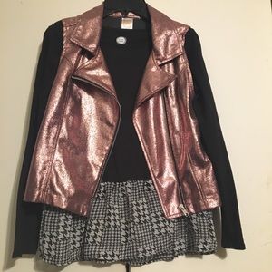 NWT Girls XL Long Sleeve Black Shirt w/ Pink Vest